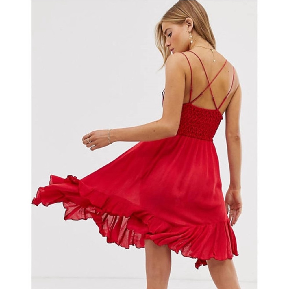 FP Free people Adella red mini lace dress BLOGGER'S FAVE! - Picture 2 of 8
